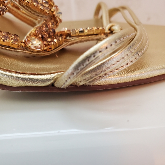 Gold Leather & Rhinestone lace up heel sandles - Picture 4 of 16
